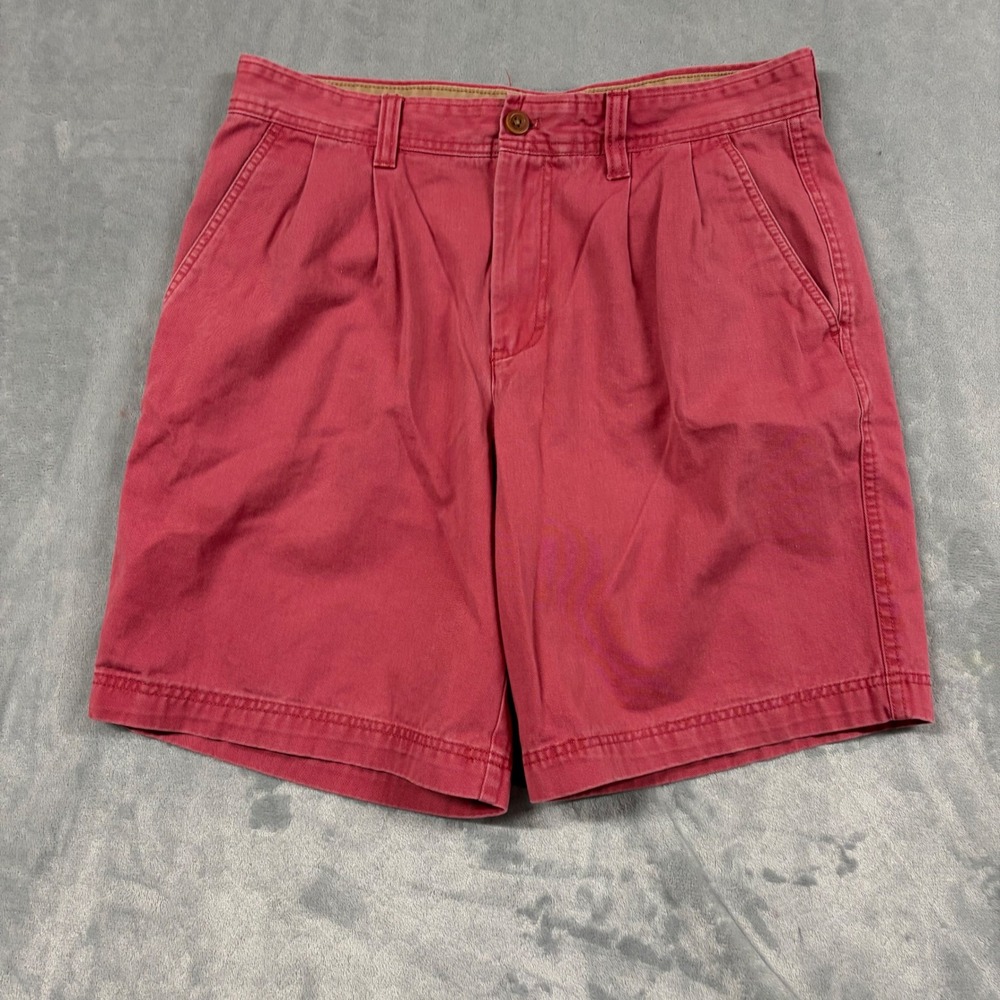IZOD Saltwater Mens Size W34 Red Pleated Chino Shorts Cotton Twill Casual Preppy
